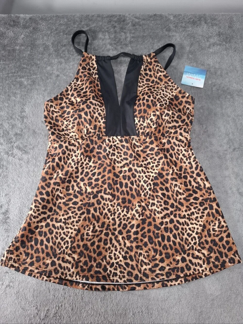 Ruby Ribbon Leopard Tankini Set Swim Skirt 8 Top M Slimming Tummy Control NWT